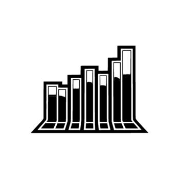 un estilizado resumen ilustración representando un serie de ascendente bar gráficos con distinto contornos y escala de grises llenar gradientes vector