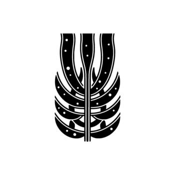 estilizado resumen botánico silueta parecido a un vertical segmentario hoja o pluma con circular acentos vector