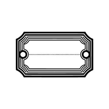 un estilizado ilustración de un vacío Clásico etiqueta o boleto con decorativo frontera líneas y rayado perforación línea para texto o elementos vector