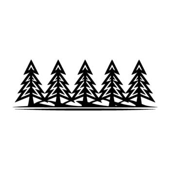 A illustration in a stark style featuring a row of stylized coniferous trees with sharp triangular branches and a subtle horizontal line grounding them vector