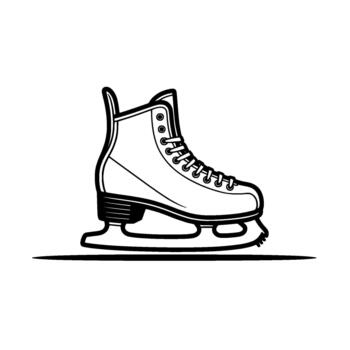 A clean and detailed line art illustration of a single ice skate with laces and a sharp blade isolated vector