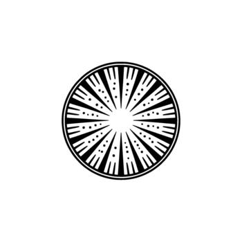 A minimalist circular geometric with radiating lines and dotted patterns isolated vector