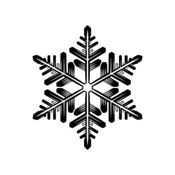 A highly detailed and symmetrical geometric snowflake with six intricate arms rendered in a bold illustrative style vector