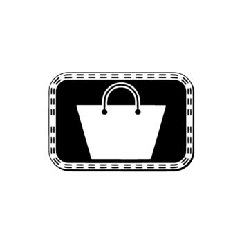 A clean simple of a shopping bag silhouette with double handles enclosed within a rounded rectangle featuring a stitched border detail vector