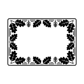 A detailed silhouette of a rectangular border adorned with alternating oak leaves and small pine trees vector