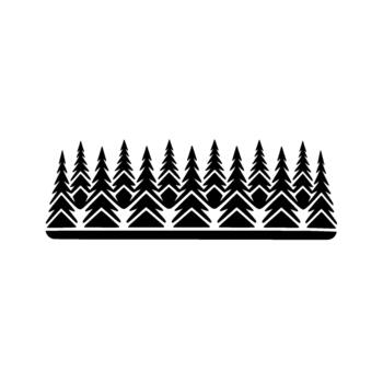 A clean silhouette of a dense forest of stylized evergreen pine trees lined up horizontally vector