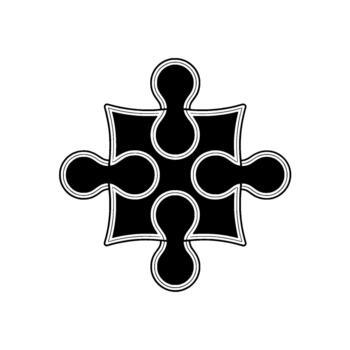 un minimalista de un soltero rompecabezas rompecabezas pedazo presentando cuatro enclavamiento muescas y un prominente plata contorno vector