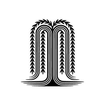 Stylized illustration of a weeping willow tree motif with cascading branches and leaves vector