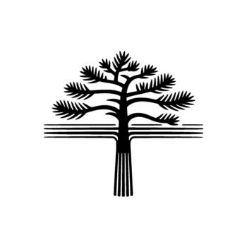 Minimalist silhouette of a stylized coniferous tree with parallel horizontal lines emanating from its trunk vector