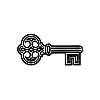 A stylized illustration of an ornate vintage skeleton key with intricate scrollwork vector