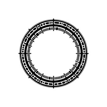 un minimalista tinta circular presentando intrincado concéntrico anillos y vertical línea patrones vector