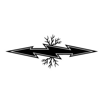 Striking silhouette of a doublepointed zigzag arrow or lightning bolt element intersected by stylized branching natural forms vector