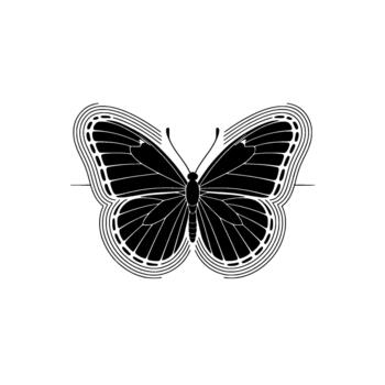 estilizado silueta de un mariposa con intrincado ala patrones y en capas concéntrico líneas vector