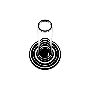 Abstract geometric illustration of a transparent cylindrical shape with concentric circles receding into a dark void vector