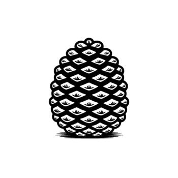 A striking illustration of a detailed pinecone rendered in bold lines and solid shapes vector