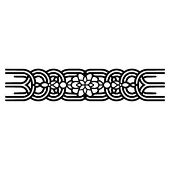 un detallado simétrico lineal frontera presentando un central estilizado flor motivo rodeado por enclavamiento curvo formas y geométrico patrones aislado vector