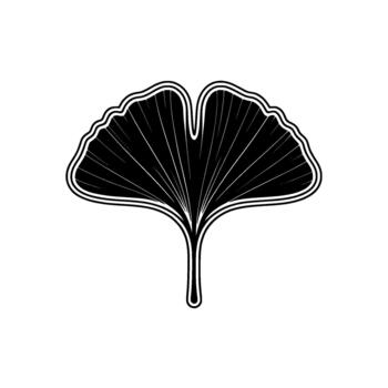 Striking silhouette of a single iconic ginkgo biloba leaf with intricate radiating line details and a subtle double outline vector