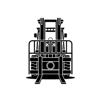 A bold silhouette of a modern industrial forklift viewed from the front with its forks lowered vector