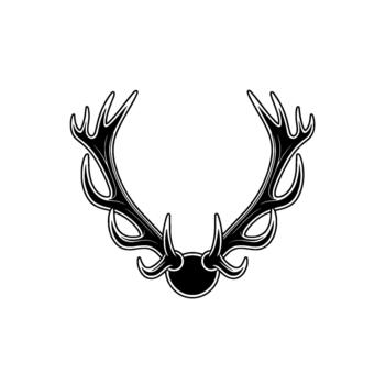 Stylized tribal deer antlers with ornate curving branches and sharp points forming a symmetrical crest vector