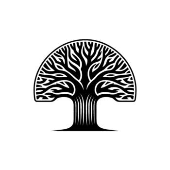 A stylized illustration of an abstract tree with intricately branching limbs and a solid trunk vector