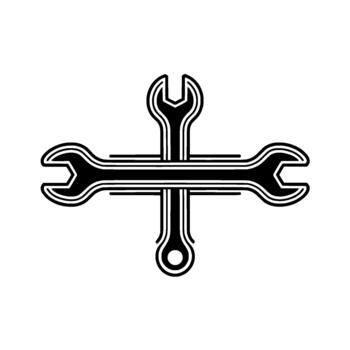 A bold minimalist featuring two stylized wrenches forming a cross shape with clean lines and a subtle gray background perfect for technical themes vector