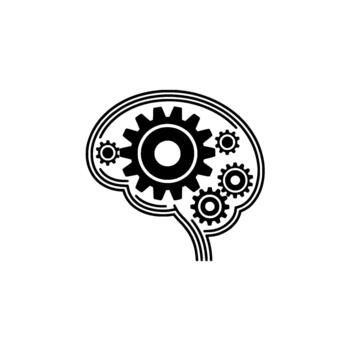 un ilustración de un humano cerebro con entrelazado engranajes representando cognitivo procesos y mecánico pensando vector