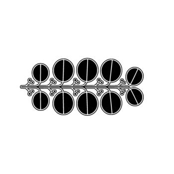 estilizado ilustración de un simétrico lineal vino con múltiple circular Fruta formas conteniendo soltero divisor líneas vector