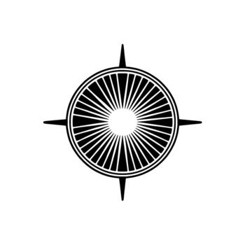 A striking symbol of a starburst compass rose with emanating radial lines and directional points vector