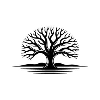 A detailed silhouette of an ancient sprawling oak tree with bare branches and a strong trunk representing strength and resilience isolated vector