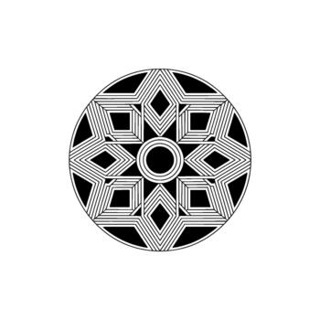 Monochromatic geometric radial mandala pattern with interlocking diamond and square shapes creating a starburst effect vector