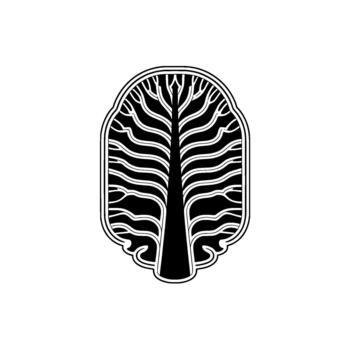 estilizado Arte deco inspirado árbol silueta con intrincado derivación patrones contenido dentro un redondeado rectangular marco aislado vector