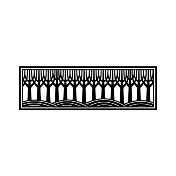 minimalista silueta de un estilizado bosque con repitiendo arboles y ondulado suelo modelo dentro un rectangular marco vector