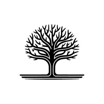 rígido silueta de un desnudo caduco árbol con intrincado derivación patrones y visible raíces vector