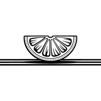 Striking minimalist illustration of a stylized citrus fruit slice in with distinct segment lines and a dotted border vector