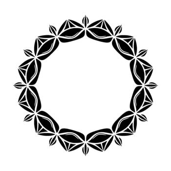 A striking geometric mandala frame with sharp pointed petals and triangular negative space elements arranged in a circular pattern vector