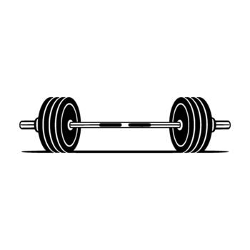 A bold silhouette of a standard Olympic barbell with layered weight plates centered horizontally vector