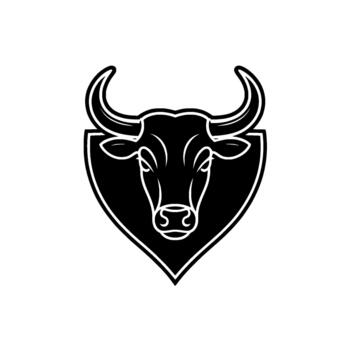 A striking of a bull head enclosed within a stylized shield shape representing strength and power vector