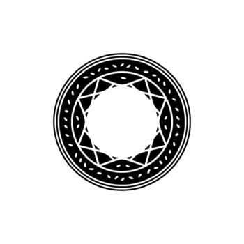 A sophisticated geometric circular ornamental featuring interlocking triangular shapes and a beaded border vector