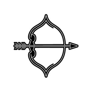 A sleek and stylized outline of a medieval bow and arrow precisely aligned isolated vector
