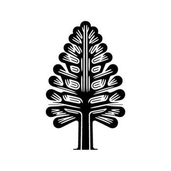 A stylized linocut style illustration of a coniferous tree with segmented branches vector