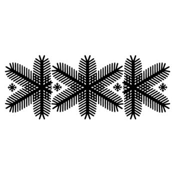 A minimalist pattern featuring a horizontal arrangement of three detailed snowflake designs with smaller starbursts interspersed between them vector