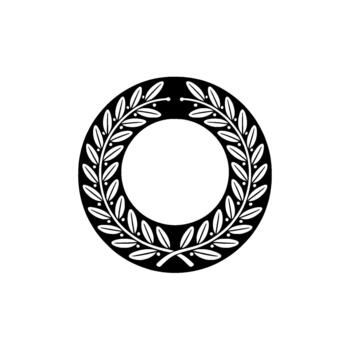 A stark silhouette of a stylized laurel wreath featuring numerous detailed leaves and berries arranged in a perfect circular frame vector
