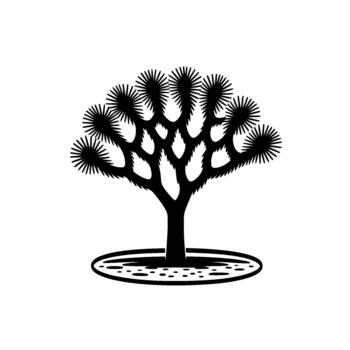 Minimalist silhouette of a stylized Joshua tree with spiky branches and a circular ground detail isolated vector