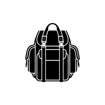 A stylized minimalist illustration of a modern functional backpack with side pockets straps and buckles centered vector
