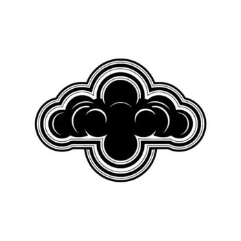 Stylized monochrome cloud emblem with concentric curved lines and a symmetrical cloverlike shape isolated vector
