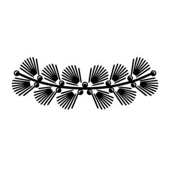 Stylized illustration of a symmetrical botanical branch with clustered fanshaped foliage and small spherical elements vector