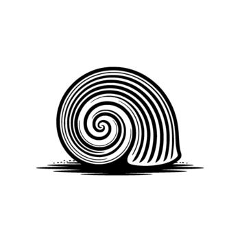 estilizado monocromo de un espiral concha con negrita a rayas textura y un sencillo minimalista sombra efecto vector