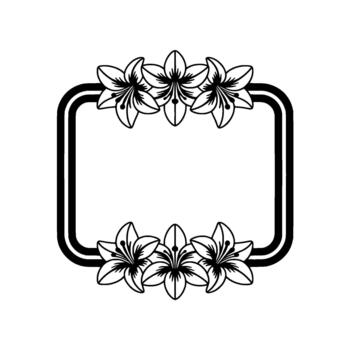 Elegant of a rounded rectangular frame adorned with symmetrically placed lily flowers at the top and bottom offering a blank space for text or elements vector