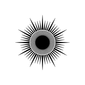 A stark stylized sunburst with concentric rings radiating from a central solid circle and sharp pointed rays vector