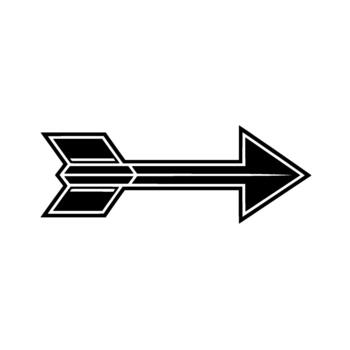 A bold abstract geometric arrow with sharp angular fletching and a single pointed arrowhead vector